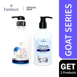 Fameux Paket Whitening Shower Scrub + Lotion ( Goat Series Whitening Lotion 250ML + Shower Scrub 500ML)