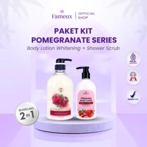 Fameux Paket Whitening Shower Scrub + Lotion ( Pomegranate Series)