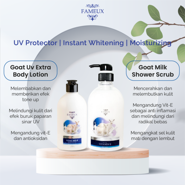 Fameux Paket Whitening Shower Scrub + Lotion ( Goat Series Whitening Lotion 250ML + Shower Scrub 500ML) - Image 5