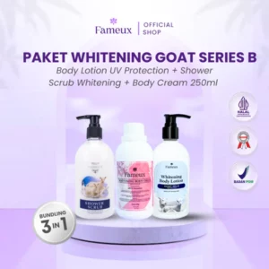 Fameux Paket Body Care Whitening Goat Milk Series ( Bc250+ Shower Scrub 250 + Whitening Lotion)