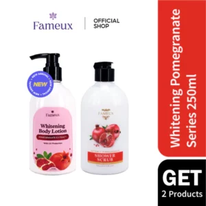 Fameux Paket Whitening Shower Scrub 250ml + Lotion Pomegranate
