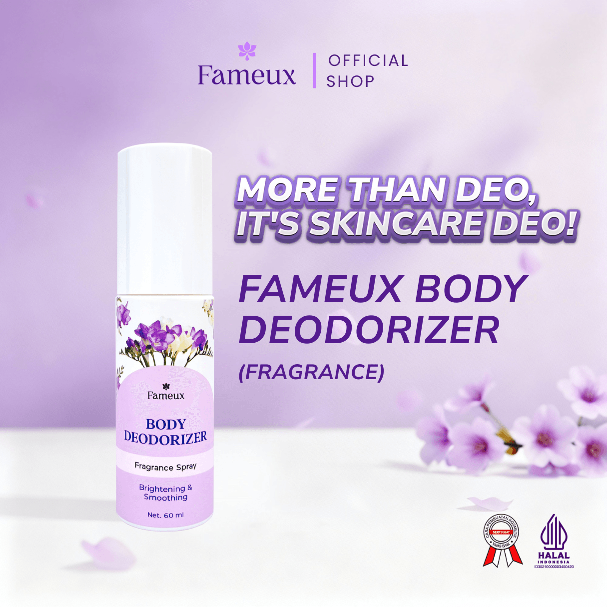 Fameux Body Deodorizer - Deodorant Spray | Anti Bau Badan Penghilang Bau Ampuh Hingga 48 jam Bahan Alami Non Alkohol Aman Untuk Kulit