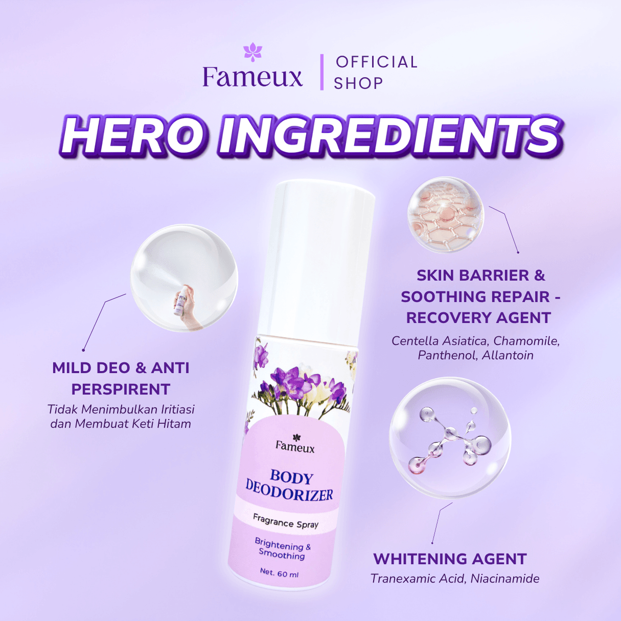 Fameux Body Deodorizer - Deodorant Spray | Anti Bau Badan Penghilang Bau Ampuh Hingga 48 jam Bahan Alami Non Alkohol Aman Untuk Kulit - Image 2