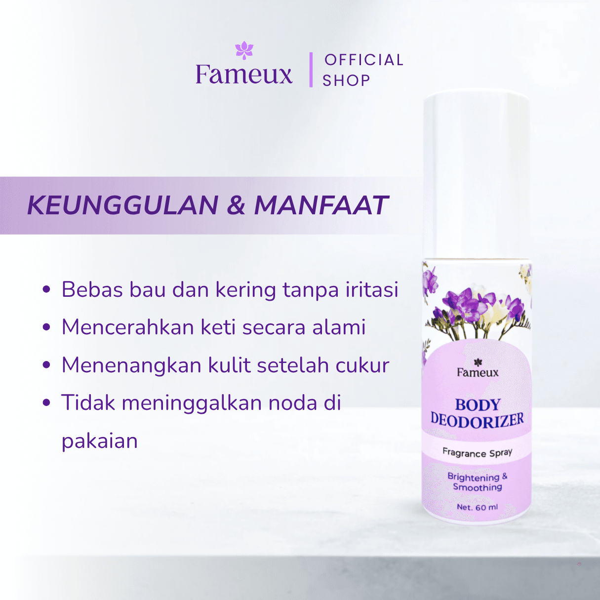 Fameux Body Deodorizer - Deodorant Spray | Anti Bau Badan Penghilang Bau Ampuh Hingga 48 jam Bahan Alami Non Alkohol Aman Untuk Kulit - Image 4