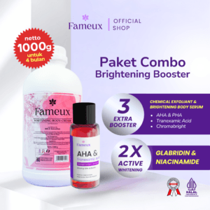 Fameux Paket Whitening Body Cream 1000ml + Brightening Serum | Paket Body Bleaching & Pencerah Kulit