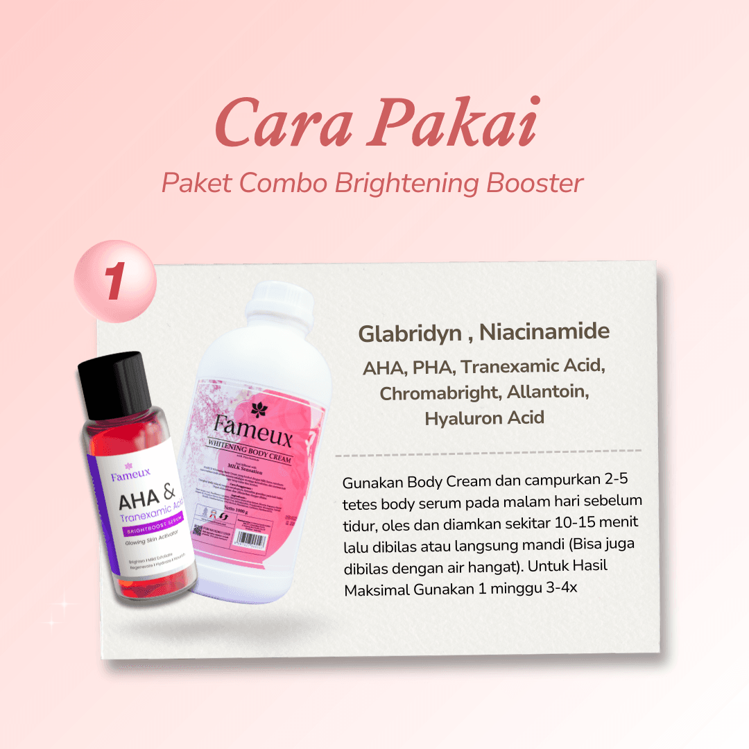Fameux Paket Whitening Body Cream 1000ml + Brightening Serum | Paket Body Bleaching & Pencerah Kulit - Image 4